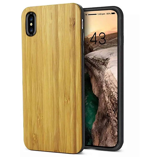 Ipomcase Coque iPhone X/XS en Bois Bambou véritable Naturel