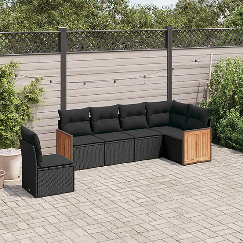 vidaXL Salon de jardin 6 pcs avec coussins noir résine tressée