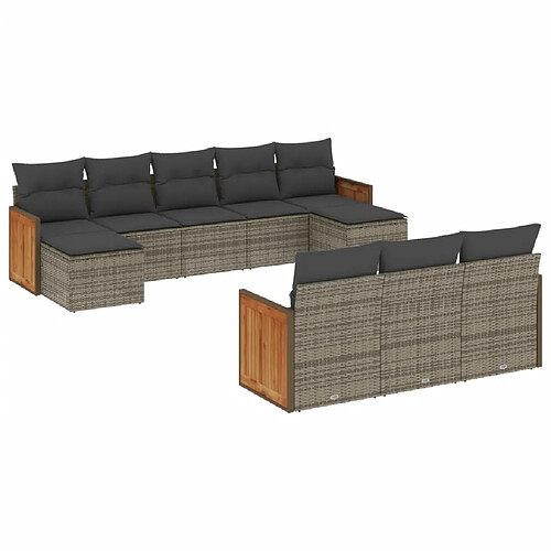 Maison Chic Salon de jardin avec coussins 10 pcs | Ensemble de Table et chaises | Mobilier d'Extérieur gris résine tressée -GKD22347