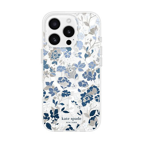 Kate Spade Coque pour iPhone 16 Pro MagSafe Motif Parterre de Fleurs Antimicrobienne Blanc / Bleu