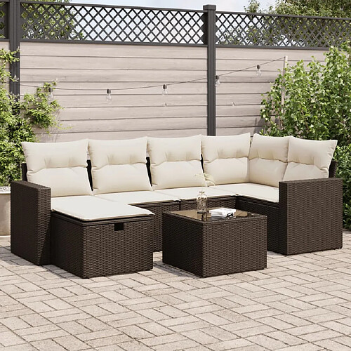 vidaXL Salon de jardin avec coussins 7 pcs marron résine tressée