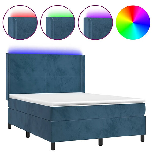 Maison Chic Lit adulte- Lit + matelas + LED,Sommier à lattes de lit matelas et LED Bleu foncé 140x200 cm -GKD73726