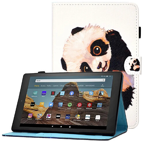 Etui en PU magnétique avec support, porte-cartes et porte-stylo pour votre Amazon Fire HD 10 (2015)/(2017)/(2019) - Panda agitant