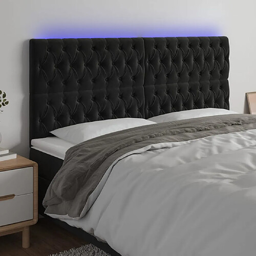 vidaXL Tête de lit à LED Noir 180x7x118/128 cm Velours