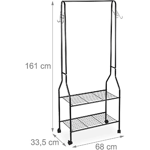 Helloshop26 Penderie garde-robe portant à roulettes avec étagères noir 13_0001956