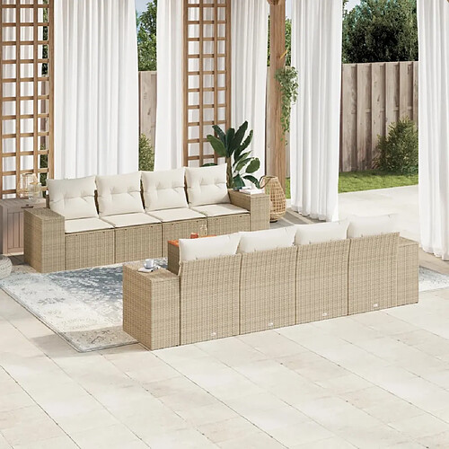 vidaXL Salon de jardin avec coussins 9 pcs beige résine tressée