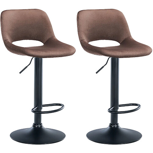 Decoshop26 Tabourets de bar chaises haute x2 avec repose-pieds en velours marron piètement métallique noir 10_0004083