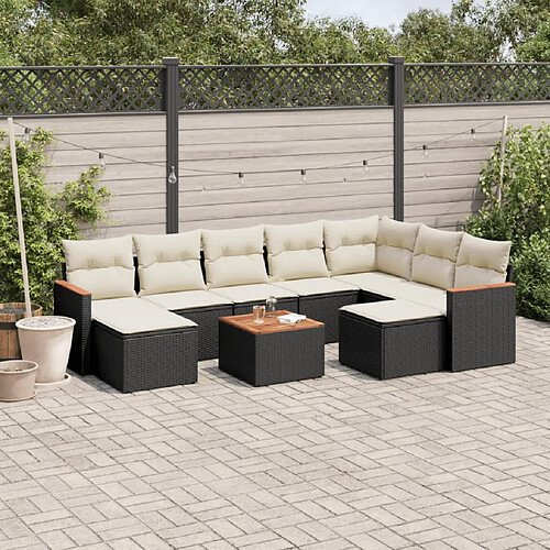 vidaXL Salon de jardin 10 pcs avec coussins noir résine tressée