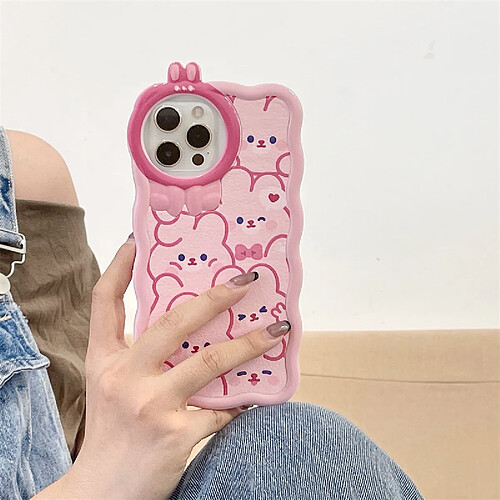 GUPBOO Étui pour iPhone13ProMax Étui de téléphone portable fille lapin rose plein écran anti-chute doux