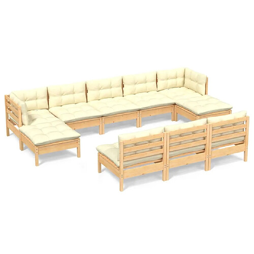 Maison Chic Salon de jardin 10 pcs + coussins - Mobilier/Meubles de jardin - Table et chaises d'extérieur crème Bois de pin -MN71826