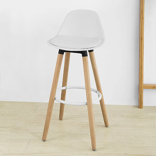 SoBuy FST70-W Tabouret de Bar avec Repose-Pieds et Dossier en Hêtre Blanc