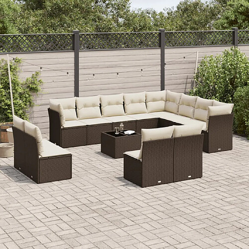 vidaXL Salon de jardin avec coussins 13 pcs marron résine tressée