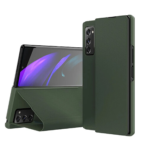 Coque en TPU + PU texture en fibre de carbone et kevlar vert pour votre Samsung Galaxy Z Fold2 5G