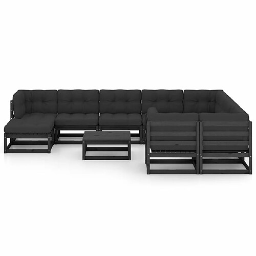 Maison Chic Salon de jardin 11pcs + coussins - Mobilier/Meubles de jardin - Table et chaises d'extérieur Noir Bois de pin massif -MN97441