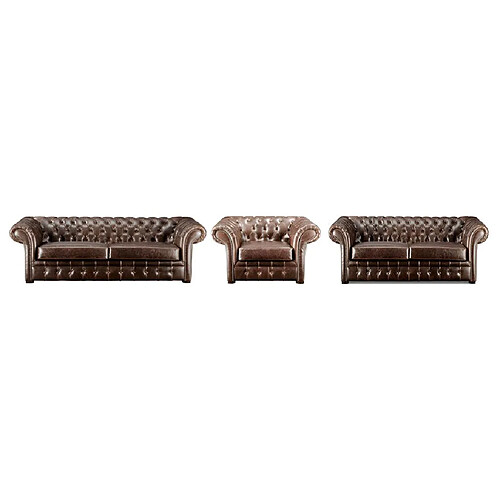 Vente-Unique Canapés 3 places 2 places et un fauteuil chesterfield CLOTAIRE 100% cuir vieilli