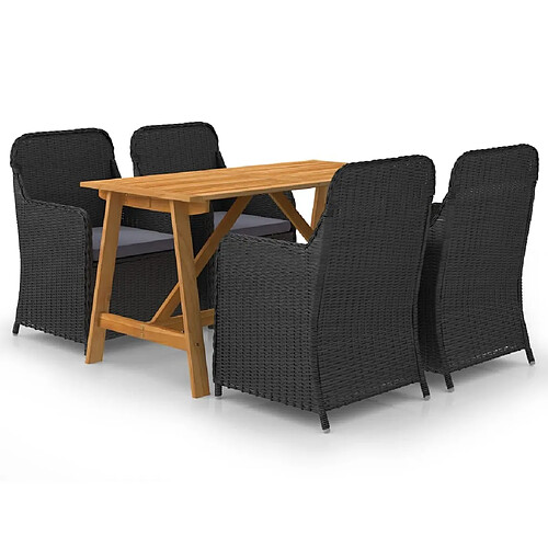 Salle à manger de jardin 5 pcs,Table et chaise à dîner Noir -MN37347