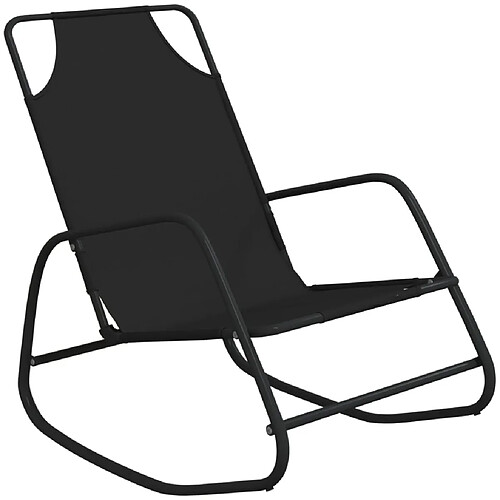 Helloshop26 Transat chaise longue bain de soleil lit de jardin terrasse meuble d'extérieur à bascule noir acier et textilène 02_0012977