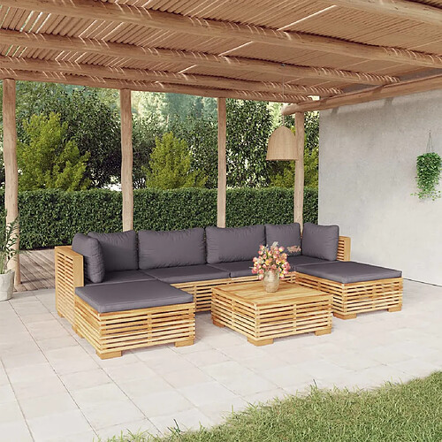 vidaXL Salon de jardin 7 pcs avec coussins Bois de teck solide