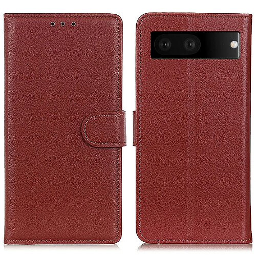 Etui en PU texture litchi avec support, marron pour votre Google Pixel 7