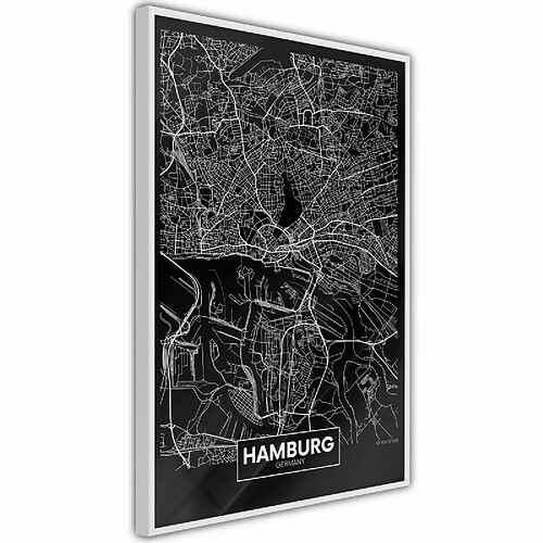 Paris Prix Affiche Murale Encadrée City Map Hamburg Dark 40 x 60 cm Blanc