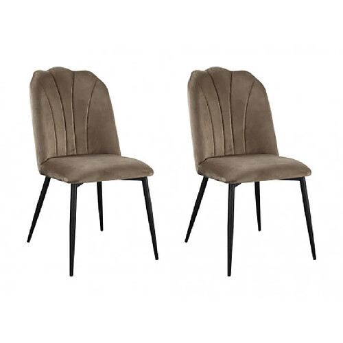 Vente-Unique Lot de 2 chaises ROSARIO - Effet Velours et Métal Noir - Taupe