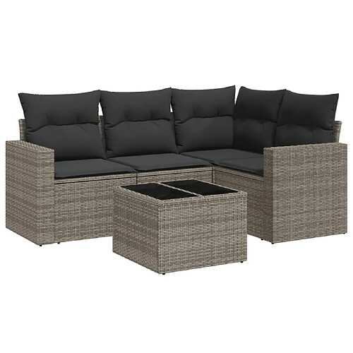 Maison Chic Salon de jardin 5 pcs avec coussins | Ensemble de Table et chaises | Mobilier d'Extérieur gris résine tressée -GKD13175