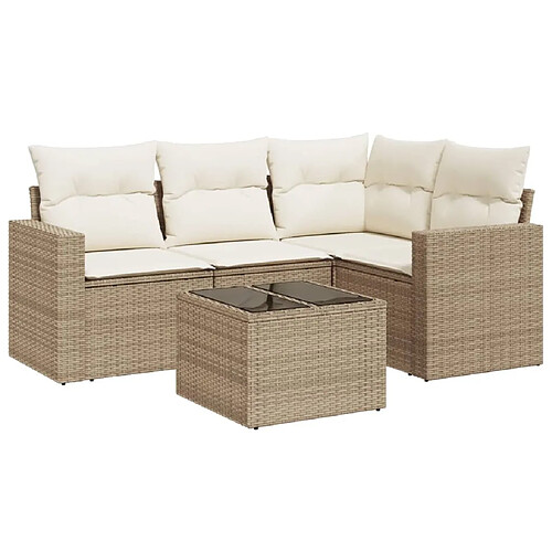 Maison Chic Salon de jardin avec coussins 5 pcs | Ensemble de Table et chaises | Mobilier d'Extérieur beige résine tressée -GKD58081