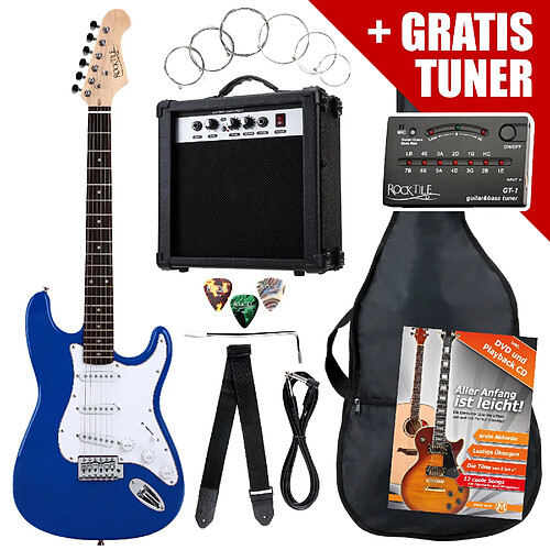 Rocktile ST Pack Guitare électrique set bleu y compris amplificateur, sac, accordeur, câble