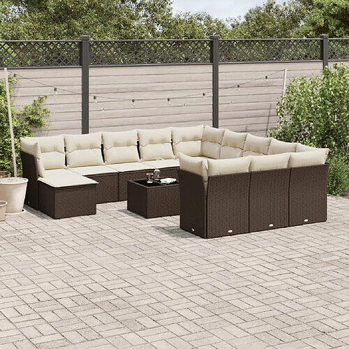 vidaXL Salon de jardin avec coussins 13 pcs marron résine tressée