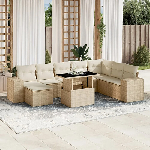 vidaXL Salon de jardin avec coussins 9 pcs beige résine tressée