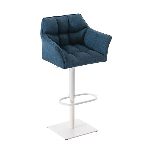 Decoshop26 Tabouret de bar chaise haute de comptoir couture carrées assise en tissu bleu cadre en métal blanc 10_0004751