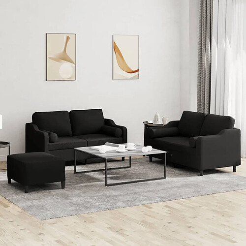 vidaXL Ensemble de canapés 3 pcs avec coussins noir tissu