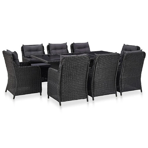 Ensemble salle à manger de jardin 9 pcs,Table et chaise à dîner d'extérieur Résine tressée Noir -MN62772