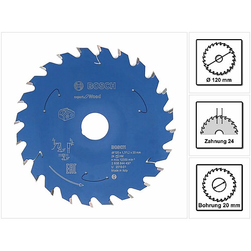 Bosch Lame de scie circulaire Expert pour bois 120 x 1,2 x 20 mm - 24 dents pour bois ( 2608644497 )