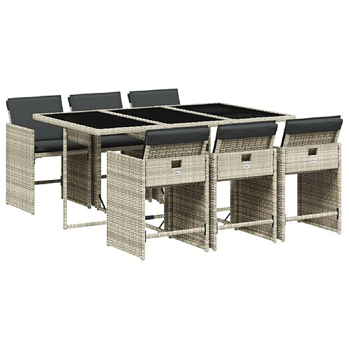 Maison Chic Ensemble à manger d'extérieur 7 pcs avec coussins,Salon de jardin,Mobilier de jardin gris clair rotin -GKD969024