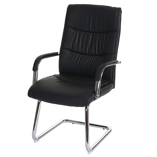 Decoshop26 Fauteuil de bureau sans roulettes chaise de conférence avec accoudoirs en PVC noir 04_0001927