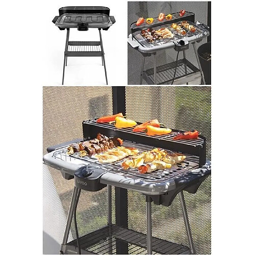 Livoo Barbecue Electrique sur Pieds ou de Table Gris 2000W Poignées intégrées, pare-vent amovible