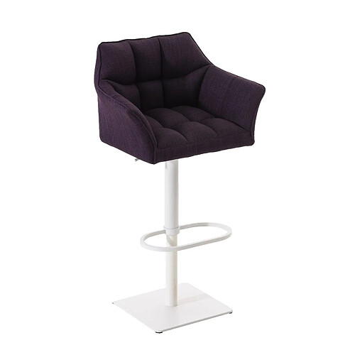 Decoshop26 Tabouret de bar chaise haute de comptoir couture carrées assise en tissu violet cadre en métal blanc 10_0004755