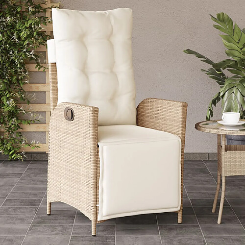 vidaXL Chaise inclinable de jardin et repose-pied beige résine tressée