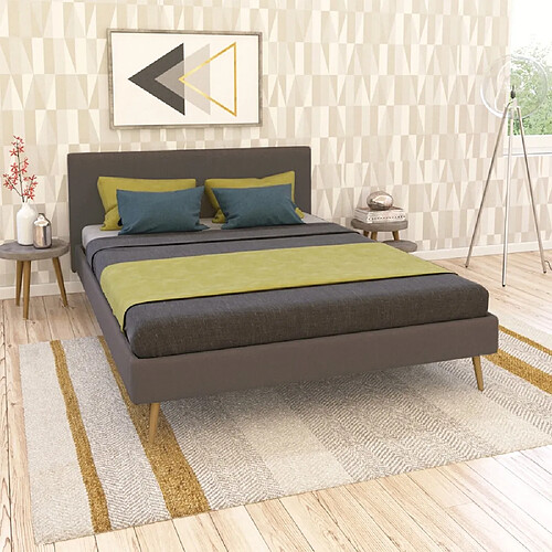 Le Quai Des Affaires Lit FJORD 160x200 tissu + 1 sommier + 1 matelas CARLTON / Gris Foncé