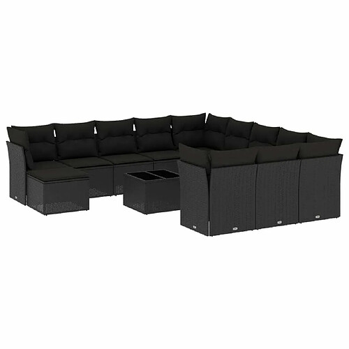 Maison Chic Salon de jardin avec coussins 13 pcs | Ensemble de Table et chaises | Mobilier d'Extérieur noir résine tressée -GKD65876