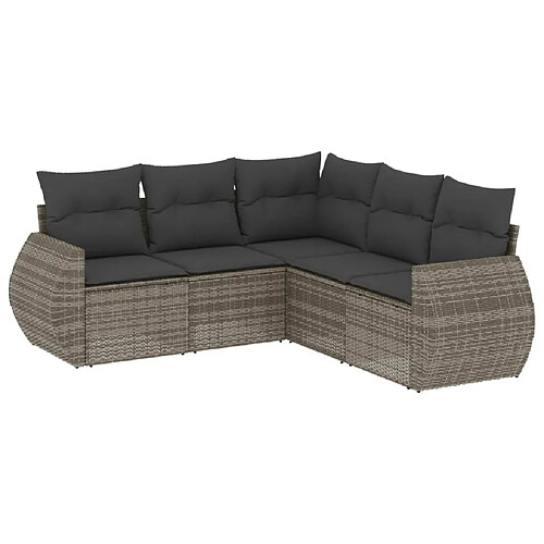 Maison Chic Ensemble de 5 Tables et chaises d'extérieur avec coussins,Salon de jardin gris résine tressée -GKD973191