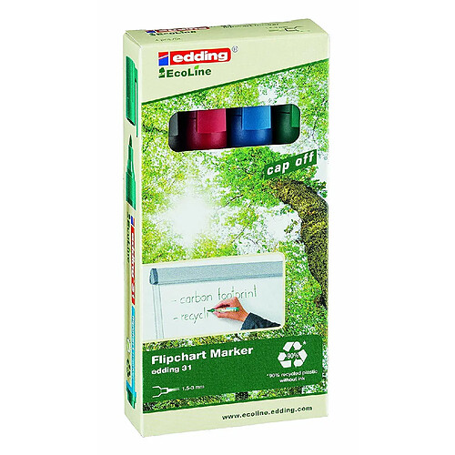 Edding chevalet 31 ecoLine rechargeable 1, 5?3 mm, noir, rouge, bleu et vert