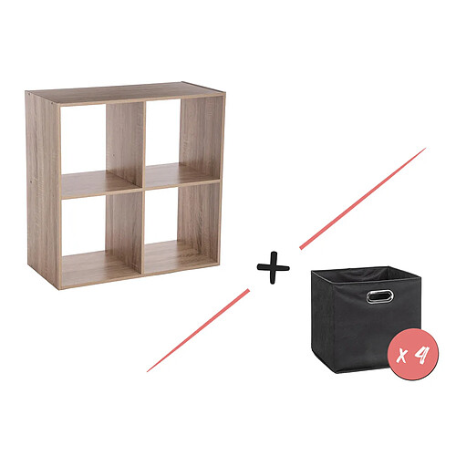 Five Simply Smart Étagère 4 cases Mix N' Modul Naturel + 4 boîtes anthracite - Five