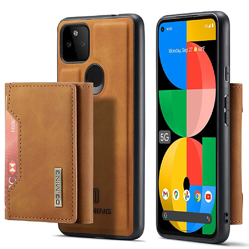 Etui en PU DG.MING magnétique avec béquille et porte-carte, marron pour votre Google Pixel 5a 5G