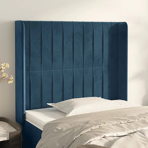 Maison Chic Tête de lit scandinave avec oreilles,meuble de chambre Bleu foncé 83x16x118/128 cm Velours -MN10227