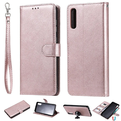 Wewoo Housse Coque Pour Galaxy A70 Étui de protection à rabat horizontal de couleur unie avec support et fentes cartes et portefeuille et cadre photo et lanière or rose