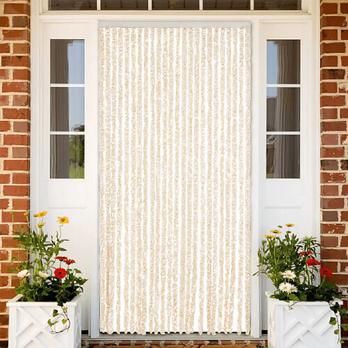 vidaXL Rideau anti-mouches beige et blanc 100x220 cm chenille