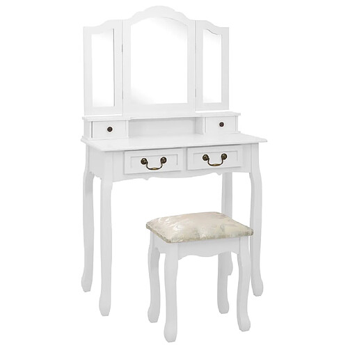 Helloshop26 Ensemble de coiffeuse avec tabouret 80 x 69 x 141cm blanc 02_0006222