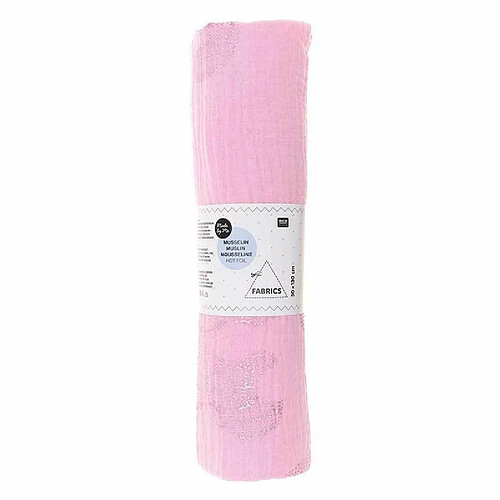 Rico Tissu double gaze de coton 50 x 130 cm - 130 g / m² - Rose et hot foil